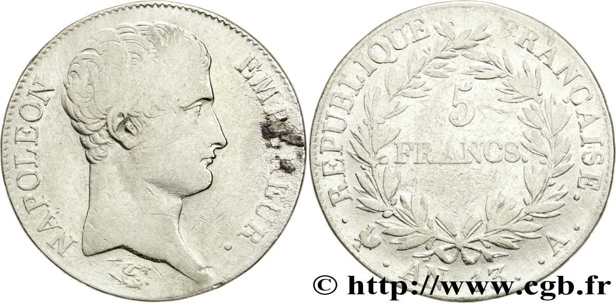 5 francs Napoléon Empereur, Calendrier révolutionnaire 1805 Paris F.303/2 VF30 
