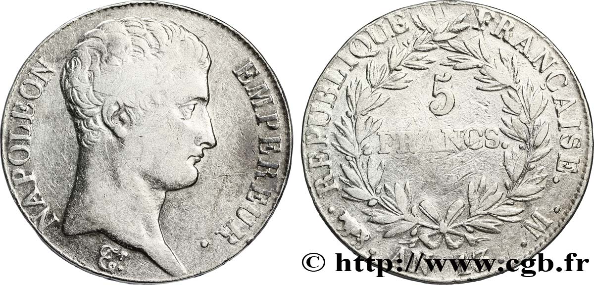 5 francs Napoléon Empereur, Calendrier révolutionnaire 1805 Toulouse F.303/13 XF40 