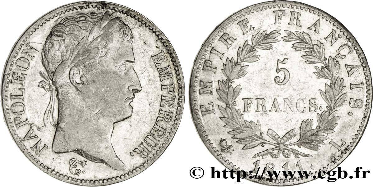 5 francs Napoléon Empereur, Empire français 1811 Bayonne F.307/34 TTB43 