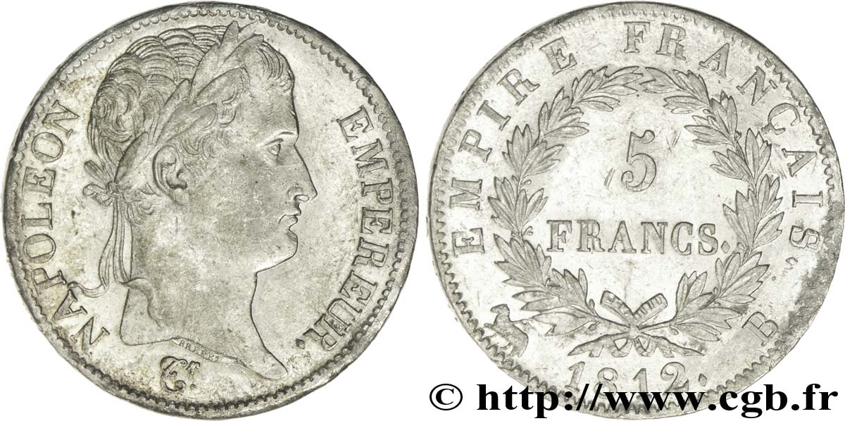 5 francs Napoléon Empereur, Empire français 1812 Rouen F.307/42 TTB48 