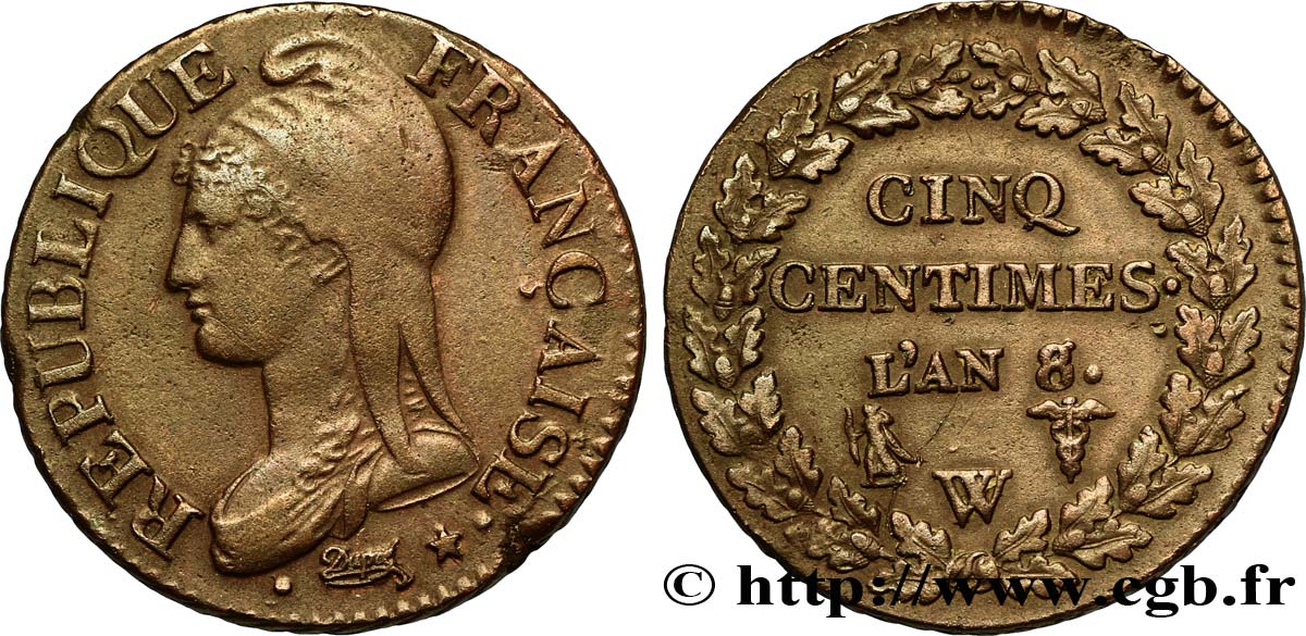 Cinq centimes Dupré, grand module 1800 Lille F.115/138 TTB48 
