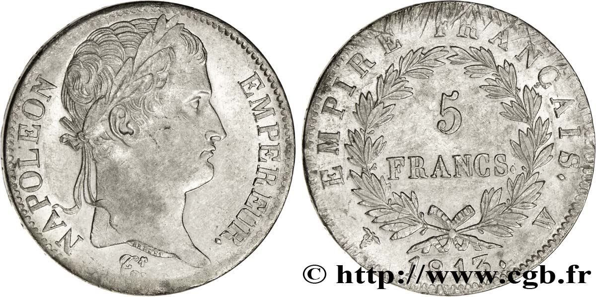 5 francs Napoléon Empereur, Empire français 1813 Lille F.307/75 TTB52 