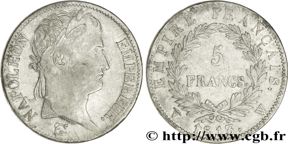 5 francs Napoléon Empereur, Empire français 1813 Lille F.307/75 SS40 