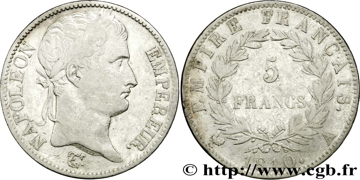 5 francs Napoléon Empereur, Empire français 1810 Paris F.307/14 TTB40 