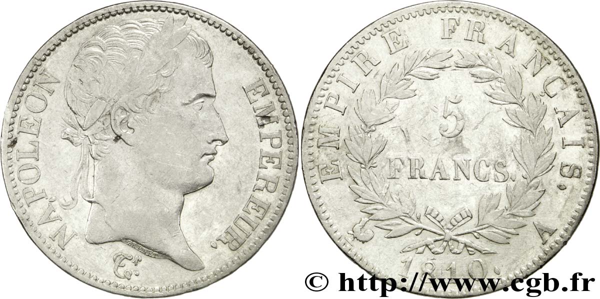 5 francs Napoléon Empereur, Empire français 1810 Paris F.307/14 TTB48 