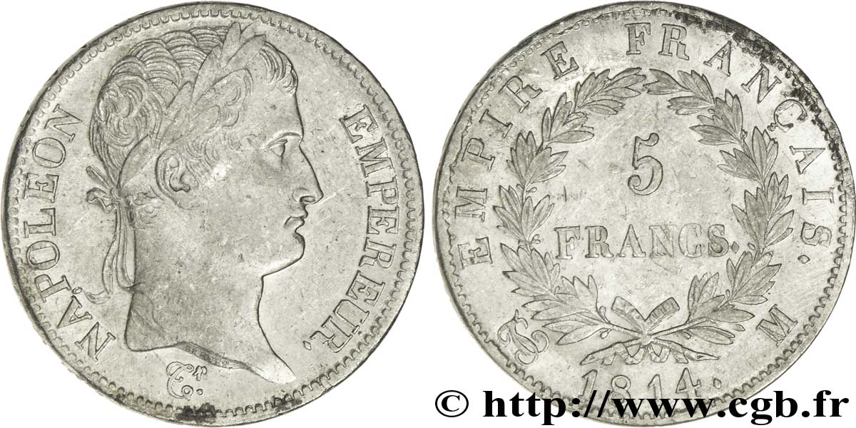 5 francs Napoléon Empereur, Empire français 1814 Toulouse F.307/82 TTB48 