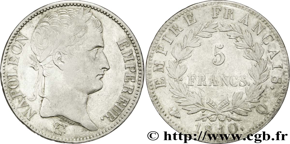 5 francs Napoléon Empereur, Empire français 1810 Perpignan F.307/24 XF48 