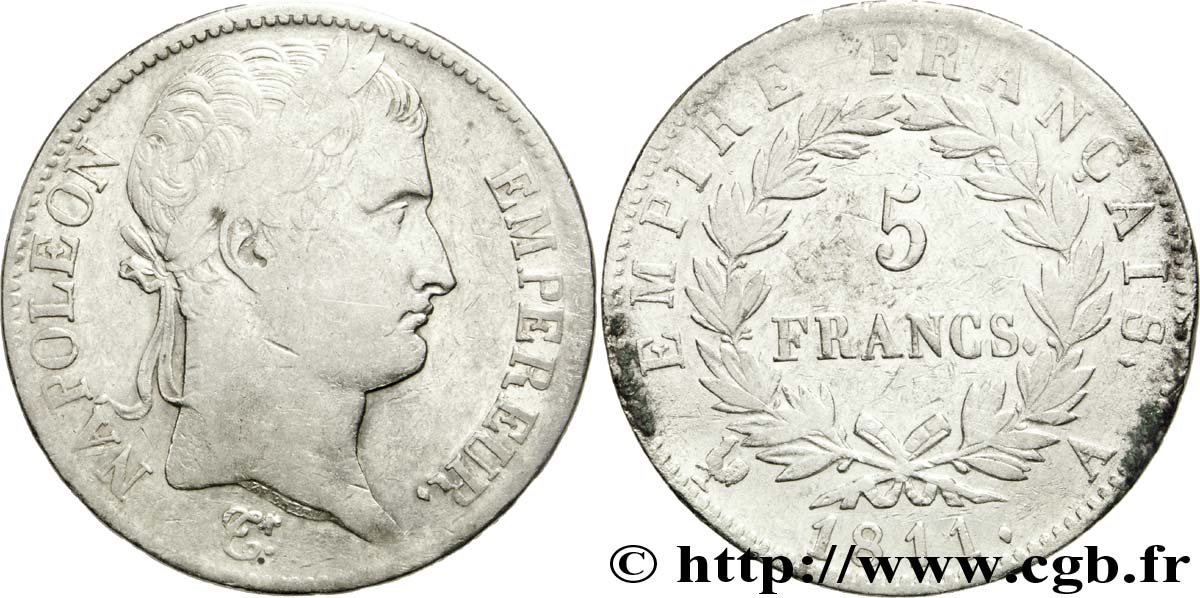 5 francs Napoléon Empereur, Empire français 1811 Paris F.307/27 TB25 