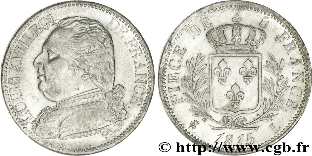 5 francs Louis XVIII, buste habillé 1815 Bayonne F.308/24 AU50 