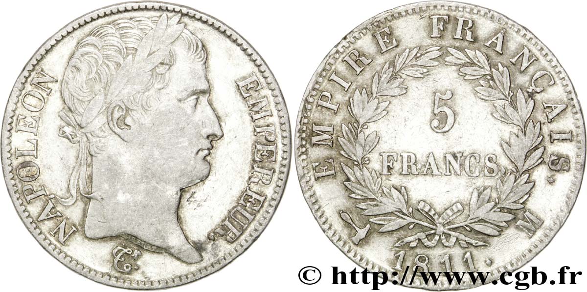 5 francs Napoléon Empereur, Empire français 1811 Toulouse F.307/35 XF45 
