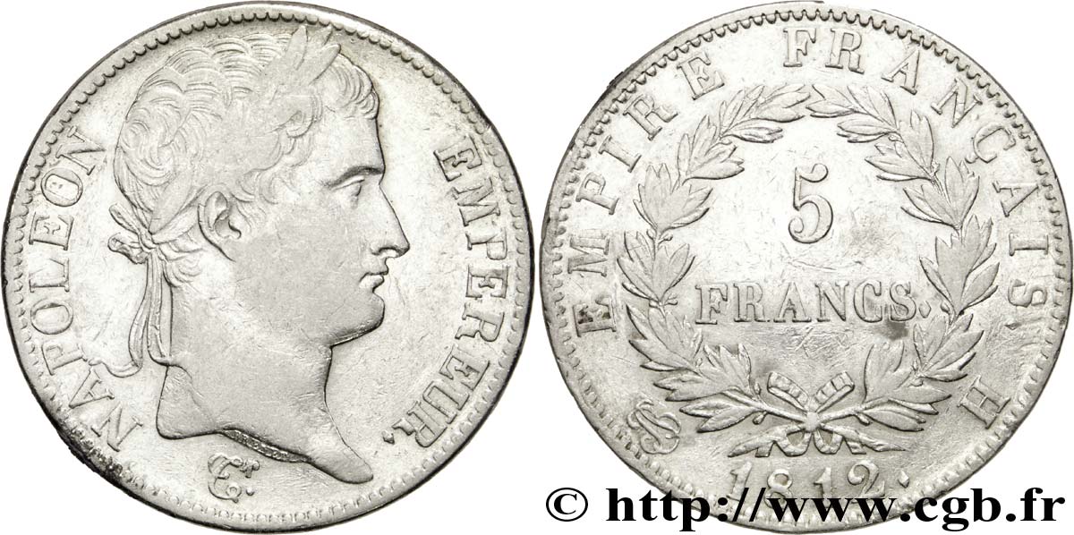 5 francs Napoléon Empereur, Empire français 1812 La Rochelle F.307/45 XF45 