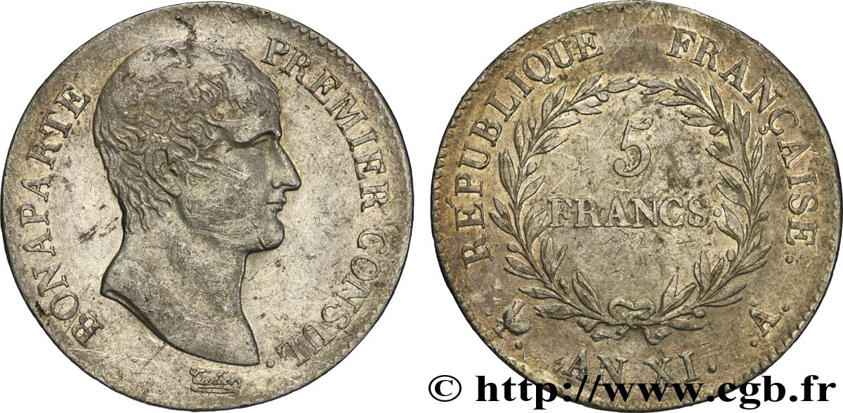 5 francs Bonaparte Premier Consul 1803 Paris F.301/1 TTB45 