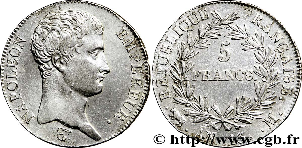 5 francs Napoléon Empereur, Calendrier révolutionnaire 1805 Toulouse F.303/13 TTB53 