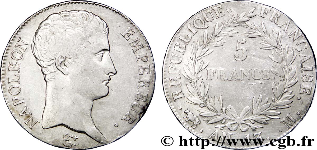 5 francs Napoléon Empereur, Calendrier révolutionnaire 1805 Toulouse F.303/13 TTB48 