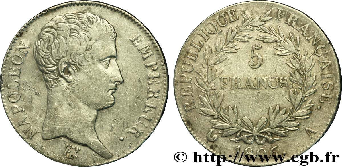 5 francs Napoléon Empereur, Calendrier grégorien 1806 Paris F.304/1 BB42 
