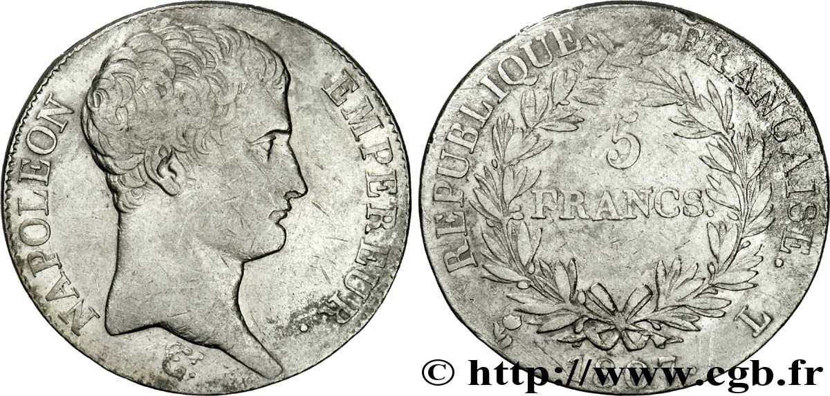 5 francs Napoléon Empereur, Calendrier grégorien 1807 Bayonne F.304/18 VF35 