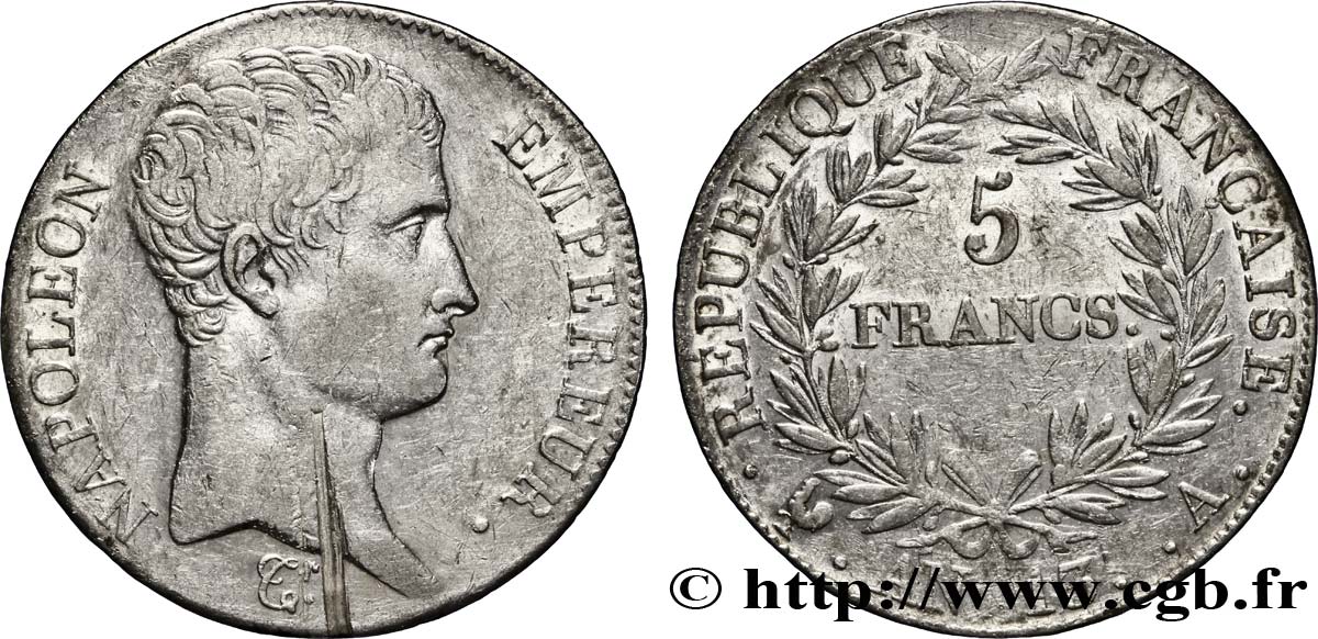 5 francs Napoléon Empereur, Calendrier révolutionnaire 1805 Paris F.303/2 TTB48 
