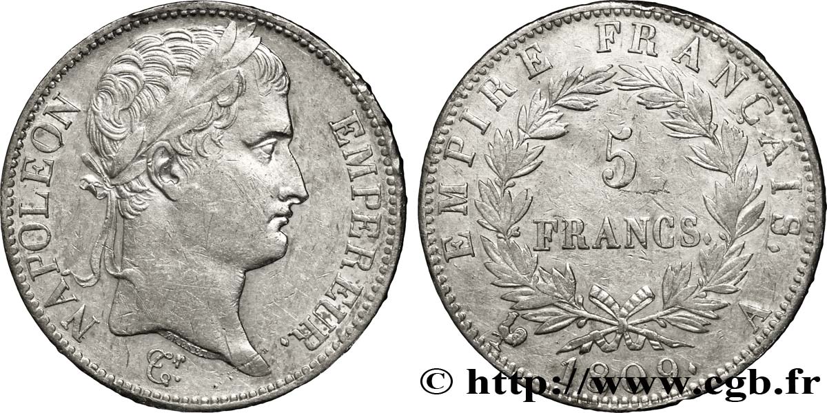 5 francs Napoléon Empereur, Empire français 1809 Paris F.307/1 SS45 