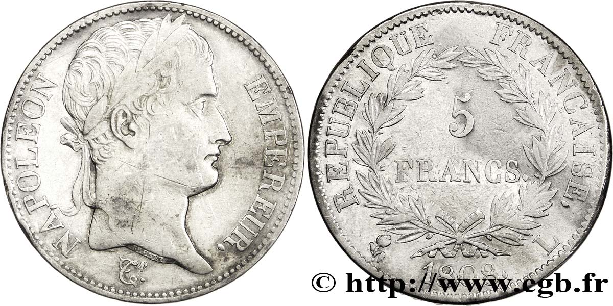 5 francs Napoléon Empereur, République française 1808 Bayonne F.306/9 BB48 