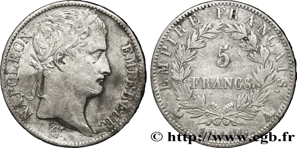 5 francs Napoléon Empereur, Empire français 1809 Paris F.307/1 TTB40 