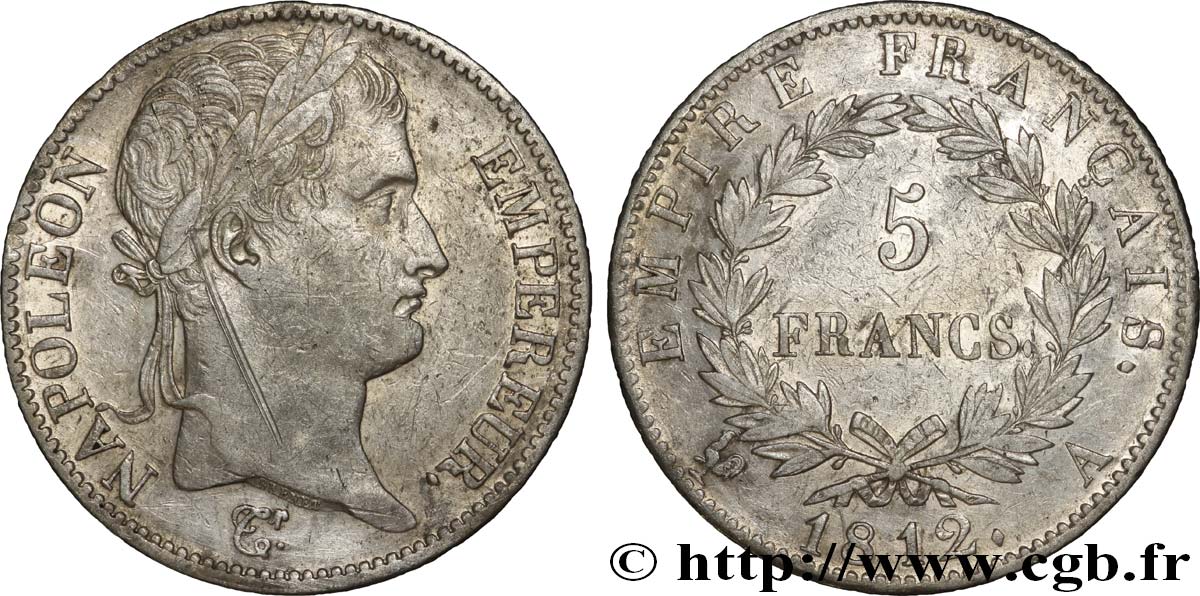 5 francs Napoléon Empereur, Empire français 1812 Paris F.307/41 XF45 