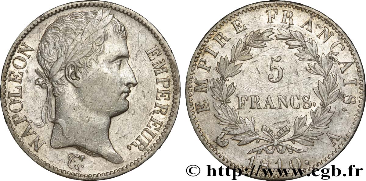 5 francs Napoléon Empereur, Empire français 1810 Paris F.307/14 MBC45 
