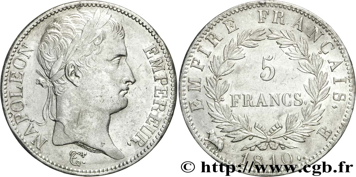5 francs Napoléon Empereur, Empire français 1810 Rouen F.307/15 MBC48 
