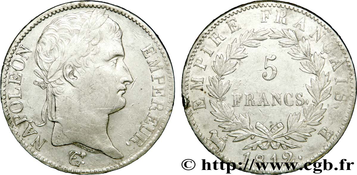 5 francs Napoléon Empereur, Empire français 1812 Rouen F.307/42 TTB45 