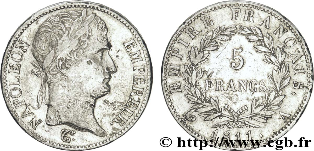 5 francs Napoléon Empereur, Empire français 1811 Paris F.307/27 SS40 