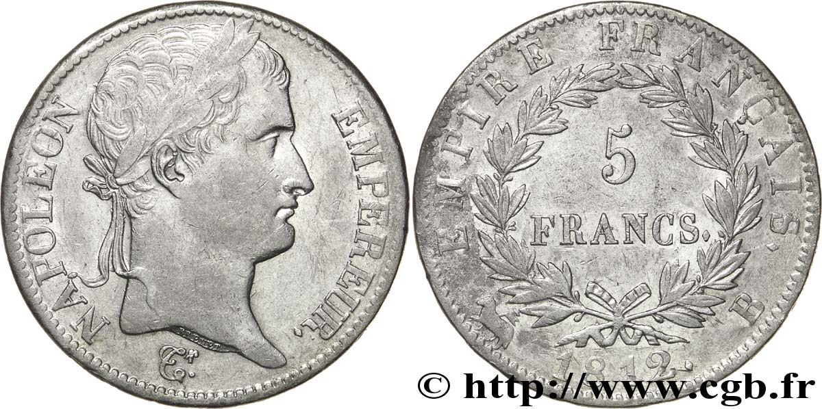 5 francs Napoléon Empereur, Empire français 1812 Rouen F.307/42 TTB45 