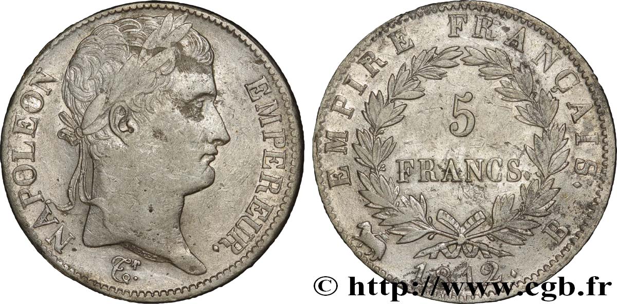 5 francs Napoléon Empereur, Empire français 1812 Rouen F.307/42 TTB42 