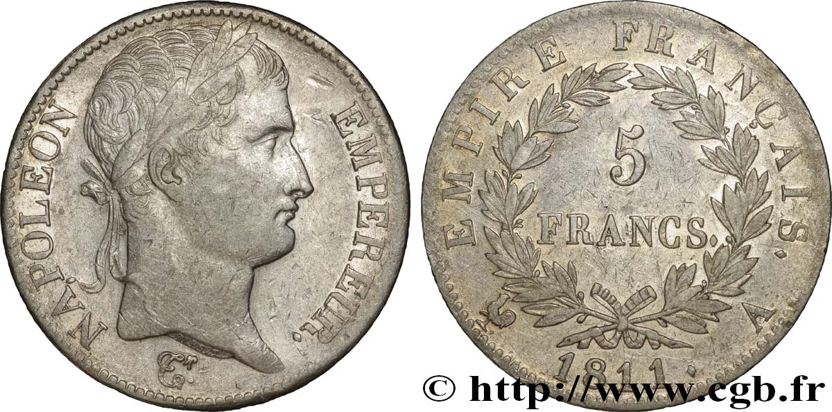 5 francs Napoléon Empereur, Empire français 1811 Paris F.307/27 SS40 