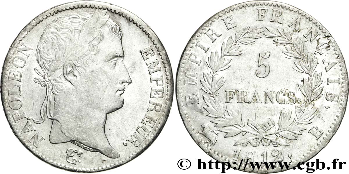 5 francs Napoléon Empereur, Empire français 1812 Rouen F.307/42 TTB53 