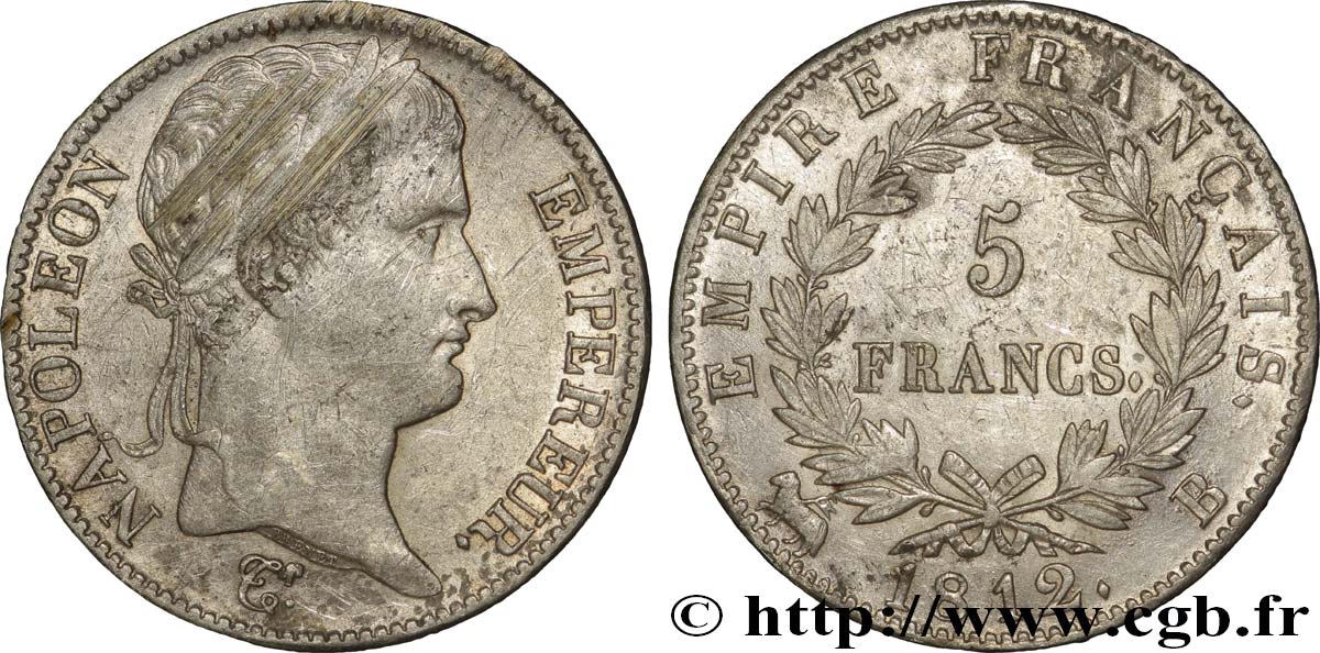 5 francs Napoléon Empereur, Empire français 1812 Rouen F.307/42 TTB42 