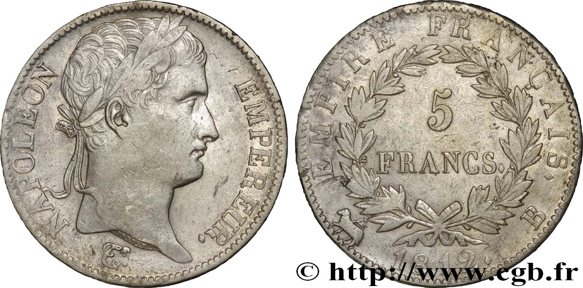 5 francs Napoléon Empereur, Empire français 1812 Rouen F.307/42 TTB40 