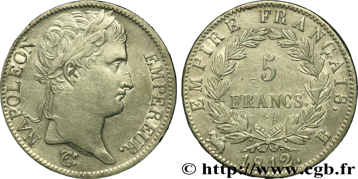 5 francs Napoléon Empereur, Empire français 1812 Rouen F.307/42 TTB45 
