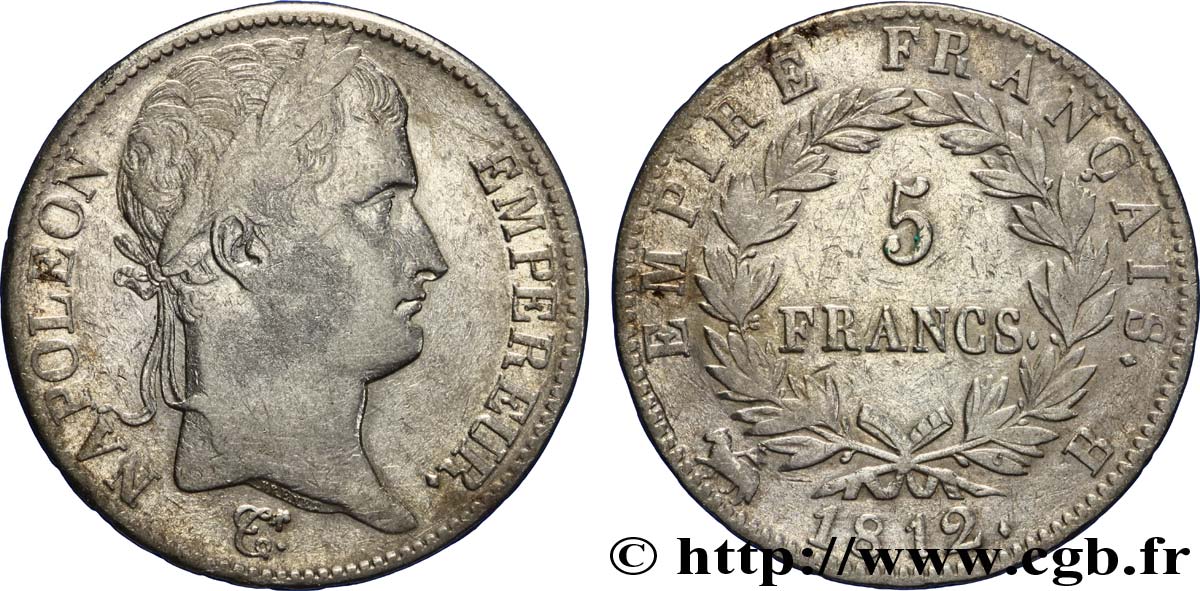 5 francs Napoléon Empereur, Empire français 1812 Rouen F.307/42 TB35 