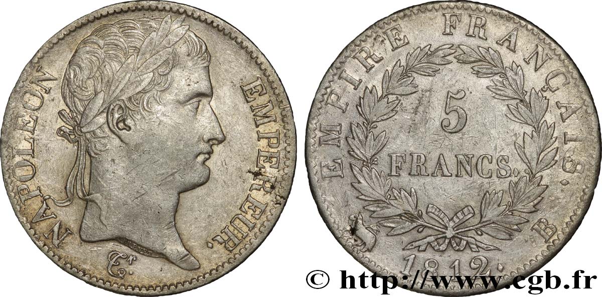 5 francs Napoléon Empereur, Empire français 1812 Rouen F.307/42 TTB42 