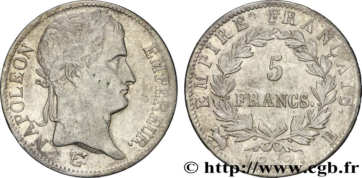 5 francs Napoléon Empereur, Empire français 1812 Rouen F.307/42 TB28 