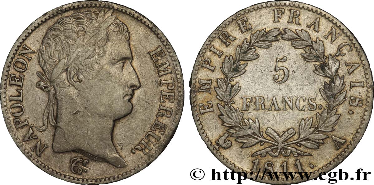 5 francs Napoléon Empereur, Empire français 1811 Paris F.307/27 TTB40 