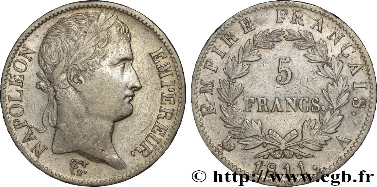 5 francs Napoléon Empereur, Empire français 1811 Paris F.307/27 TTB45 