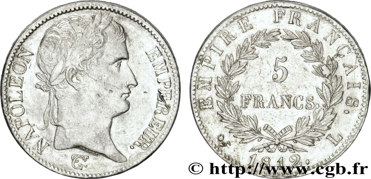 5 francs Napoléon Empereur, Empire français 1812 Bayonne F.307/48 XF45 