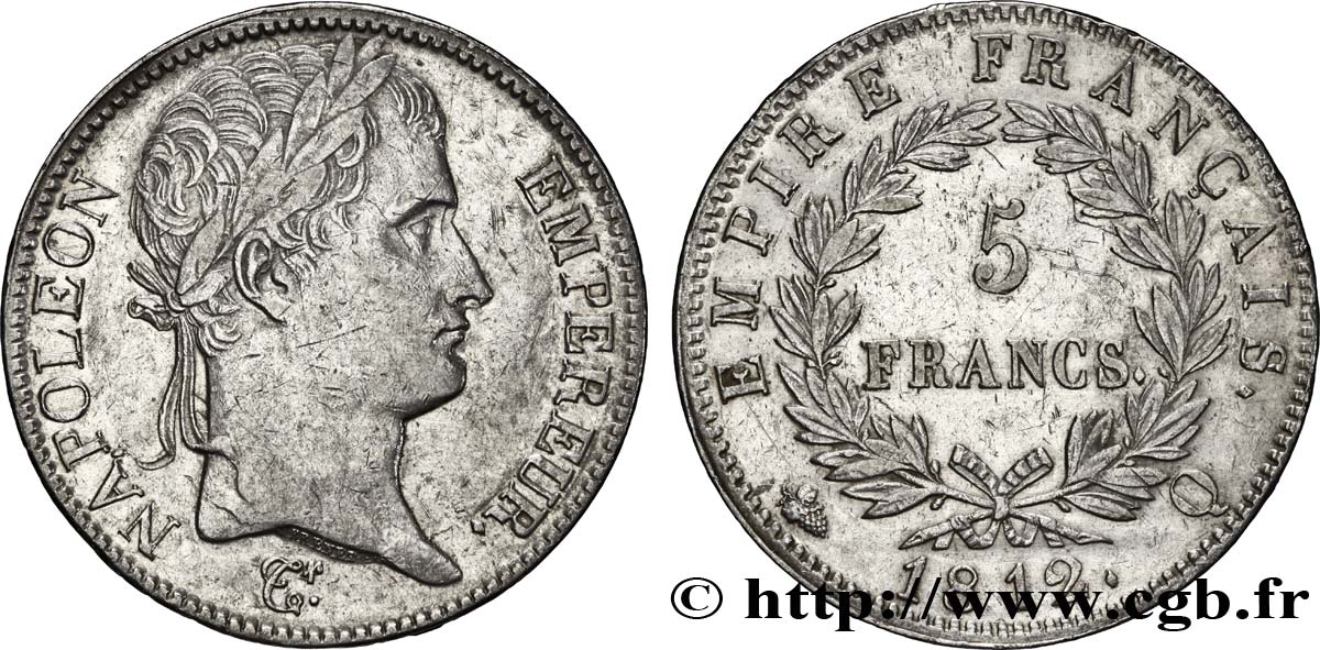 5 francs Napoléon Empereur, Empire français 1812 Perpignan F.307/51 BB50 