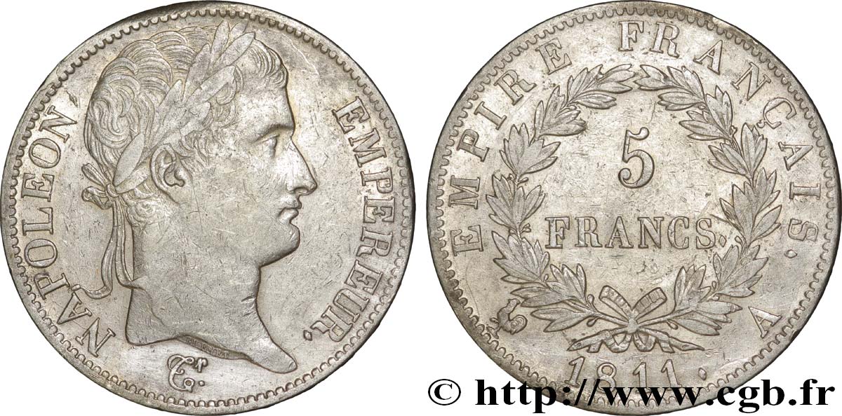 5 francs Napoléon Empereur, Empire français 1811 Paris F.307/27 XF45 