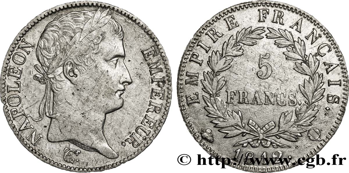 5 francs Napoléon Empereur, Empire français 1812 Perpignan F.307/51 XF40 