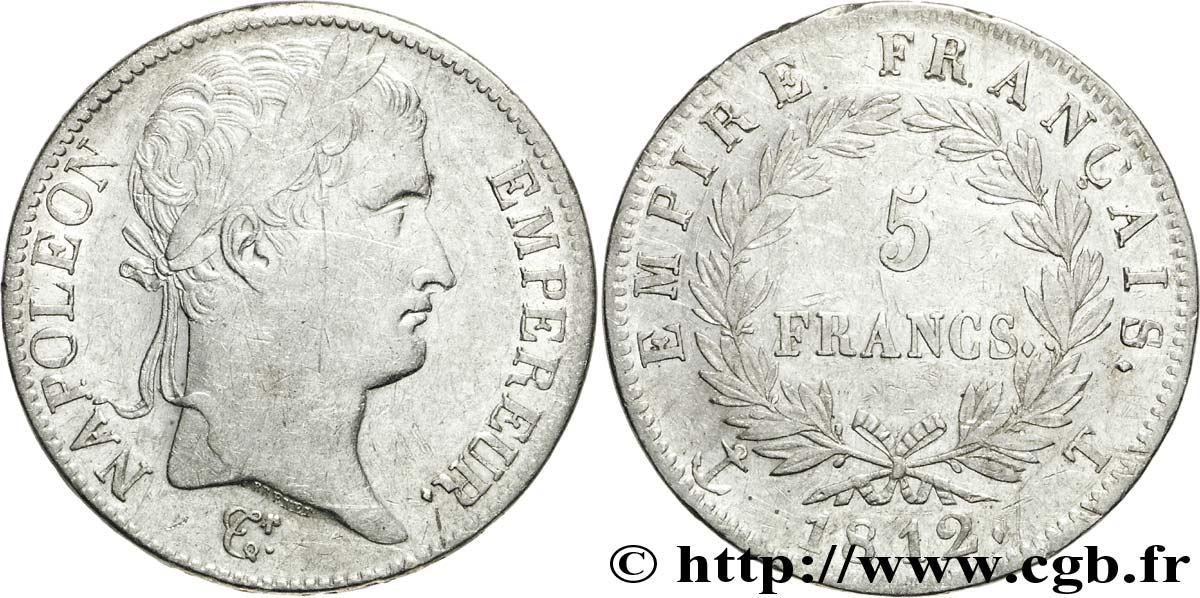 5 francs Napoléon Empereur, Empire français 1812 Nantes F.307/53 MBC48 