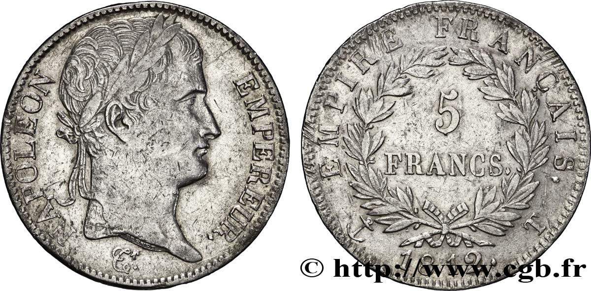 5 francs Napoléon Empereur, Empire français 1812 Nantes F.307/53 XF45 