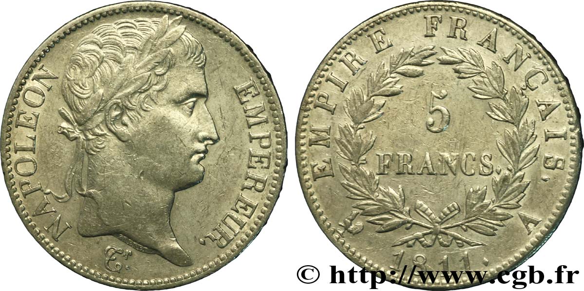 5 francs Napoléon Empereur, Empire français 1811 Paris F.307/27 MBC48 
