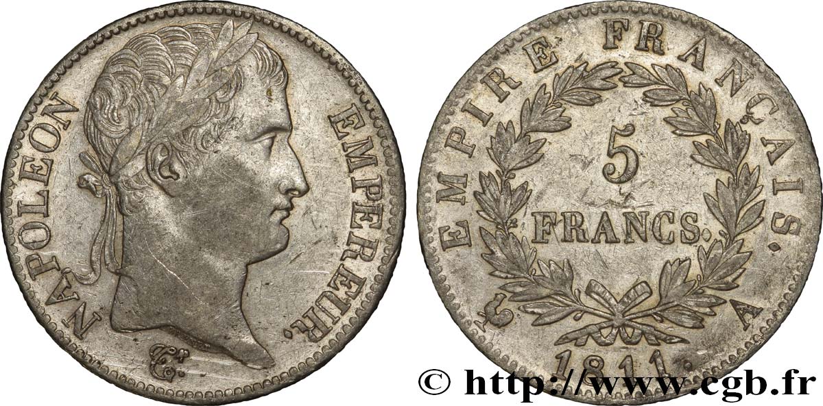 5 francs Napoléon Empereur, Empire français 1811 Paris F.307/27 XF45 