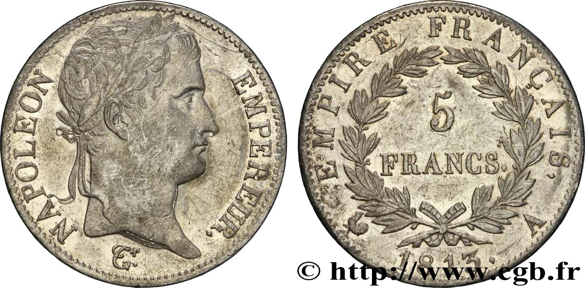 5 francs Napoléon Empereur, Empire français 1813 Paris F.307/58 TTB48 